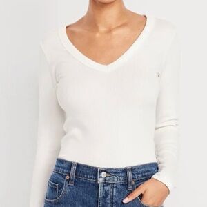 😍SHOW SPECIAL OLD NAVY Luxe White V Neck Long Sleeve Tee XL
